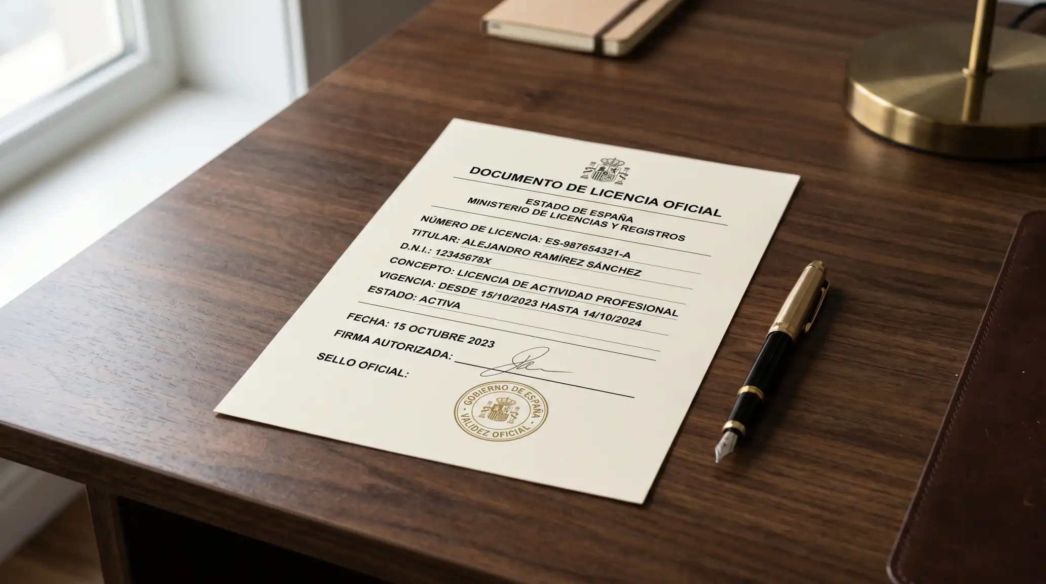 Documento oficial de licencia de apuestas sobre un escritorio con sello y bolígrafo